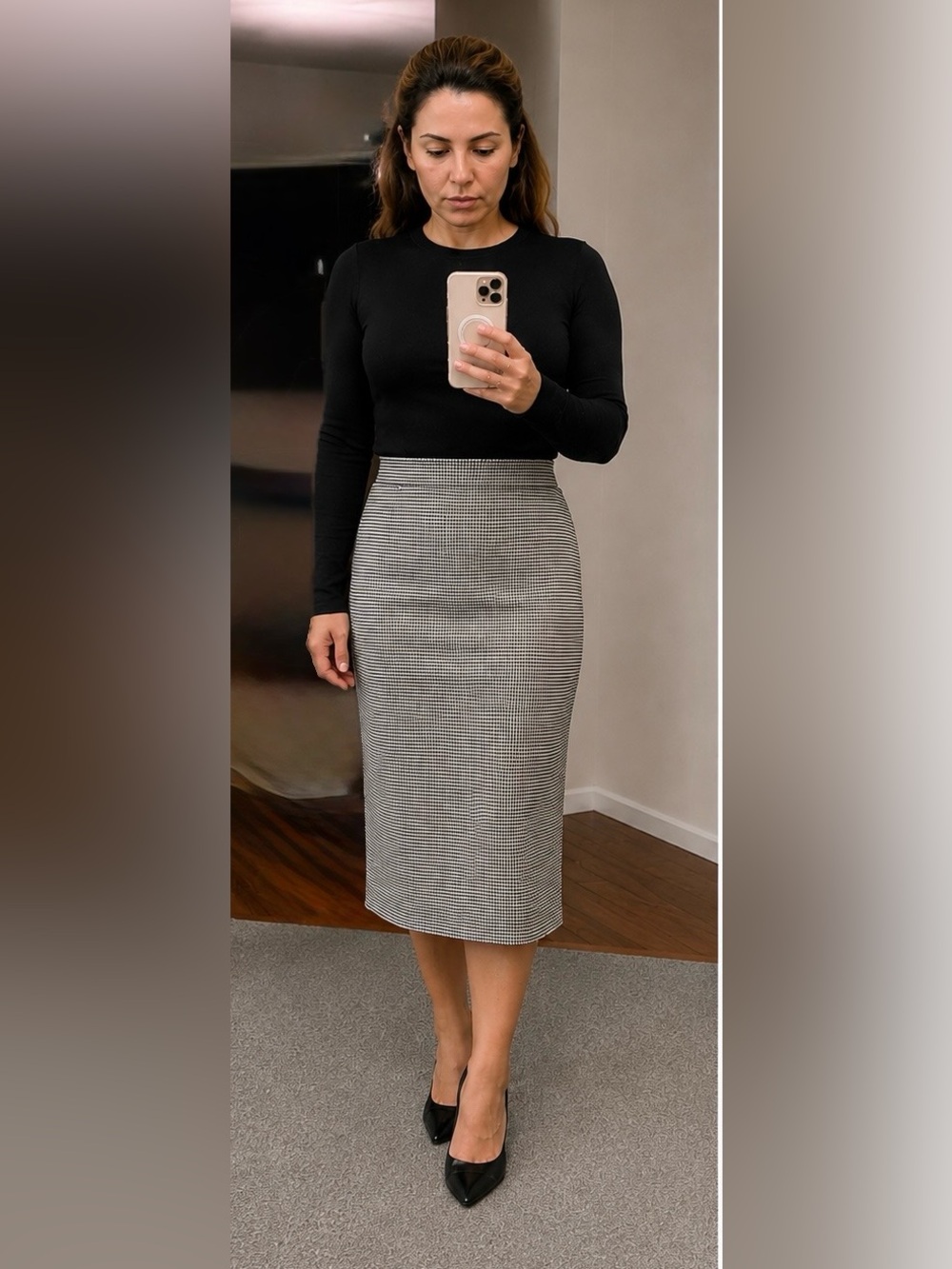 Kate Spade New York Wool Blend Houndstooth Pencil Midi Skirt Size 8, pristine
